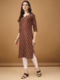 ANOUK Women Printed Straight Kurta (Brown)