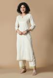 Sangria Women Embroidered A-line Kurta (White)