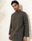 Fabindia Men Woven Design Straight Kurta (Grey)