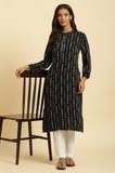 W Women Printed Straight Kurta (Black, Grey, Beige)