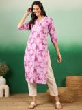 Sangria Women Printed Straight Kurta (Pink)