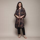 BIBA Women Printed Straight Kurta (Dark Blue, Orange, Grey)