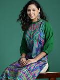 Sangria Women Printed Straight Kurta (Green)