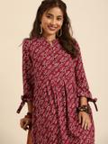 Sangria Women Printed Anarkali Kurta (Maroon)