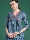 Sangria Women Printed A-line Kurta (Blue)