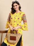 Sangria Women Printed Straight Kurta (Yellow)