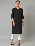 Aurelia Women Solid Straight Kurta (Black)