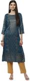 BIBA Women Printed Straight Kurta (Dark Blue)