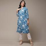 BIBA Women Printed Straight Kurta (Blue, White)