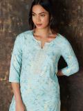 MELANGE Women Printed A-line Kurta (Blue)