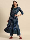 Sangria Women Printed Anarkali Kurta (Dark Blue)