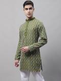 Jompers Men Embroidered Straight Kurta (Dark Green)