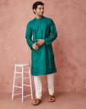 Fabindia Men Solid Straight Kurta (Green)