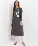 W Women Printed Straight Kurta (Grey)