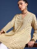 Taavi Women Printed A-line Kurta (Beige)