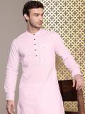 House of Pataudi Men Solid Straight Kurta (Pink)