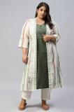 W Women Solid A-line Kurta (Green, White)