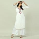 RANGRITI Women Printed Straight Kurta (White)