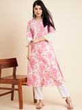 Sangria Women Floral Print Straight Kurta (White)