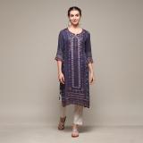 BIBA Women Printed Straight Kurta (Dark Blue)