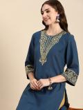 ANOUK Women Geometric Print Straight Kurta (Blue)