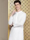 House of Pataudi Men Embroidered Straight Kurta (White)