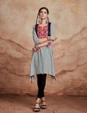 Sangria Women Embroidered A-line Kurta (Grey)