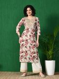 Sangria Women Floral Print Straight Kurta (White)