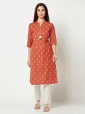 IMARA Women Printed Straight Kurta (Orange, White)