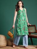 Sangria Women Printed Straight Kurta (Green)