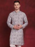 ANOUK Men Printed Straight Kurta (Grey)