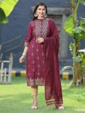 Juniper Women Printed Straight Kurta (Maroon)