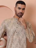 ANOUK Men Printed Straight Kurta (Beige)