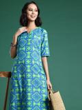 Sangria Women Block Print Straight Kurta (Multicolor)
