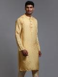 VASTRAMAY Men Self Design, Woven Design Straight Kurta (Yellow)