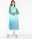 RANGRITI Women Printed Straight Kurta (Blue)