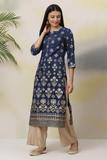 BIBA Women Printed Straight Kurta (Blue)
