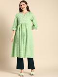 ANOUK Women Printed A-line Kurta (Green)