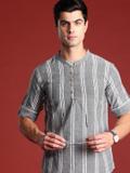 ANOUK Men Striped Straight Kurta (Grey, White)