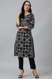 W Women Printed Straight Kurta (Black)