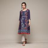 BIBA Women Printed Straight Kurta (Dark Blue)