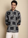 ANOUK Men Printed Straight Kurta (Black, Grey)
