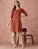 Fabindia Women Printed Straight Kurta (Maroon)