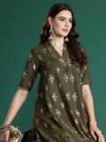 Sangria Women Printed A-line Kurta (Green)