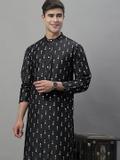 ANOUK Men Printed Straight Kurta (Black)