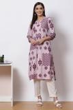 BIBA Women Printed Straight Kurta (Purple)