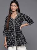 LIBAS Women Printed A-line Kurta (Black)