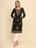 HERE&NOW Women Embroidered A-line Kurta (Black)