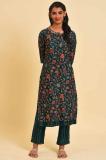 W Women Floral Print A-line Kurta (Multicolor)