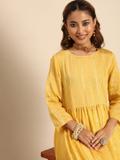 Sangria Women Embroidered Anarkali Kurta (Yellow)